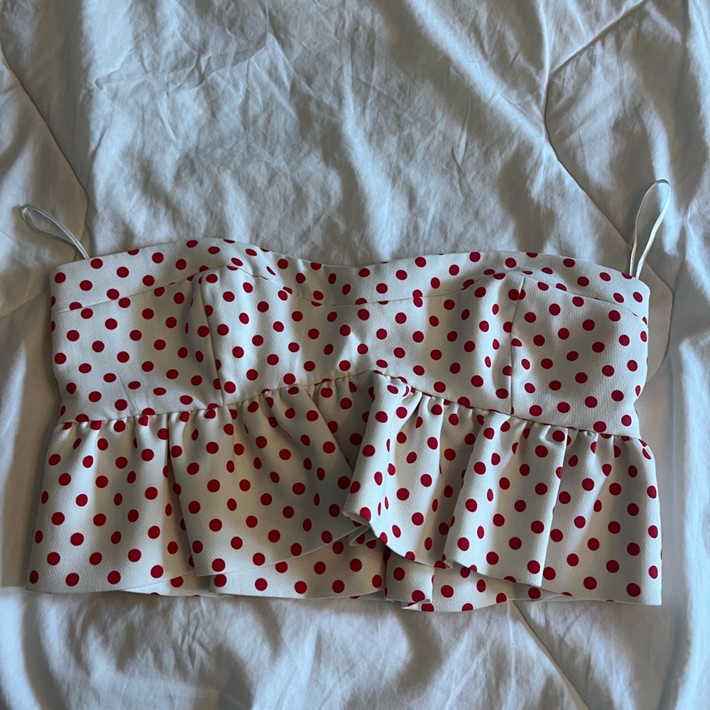 Zara cropped polka dot top with ruffle